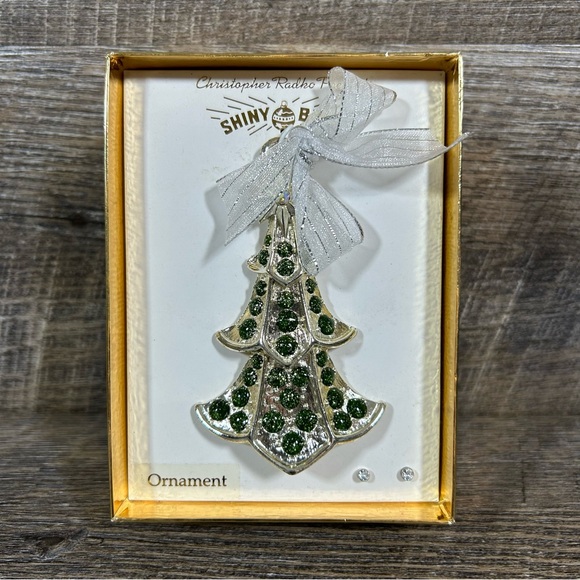 Christopher Radko Shiny Brite Silver Tone Christmas Tree Ornament & Earrings Set - Picture 3 of 7